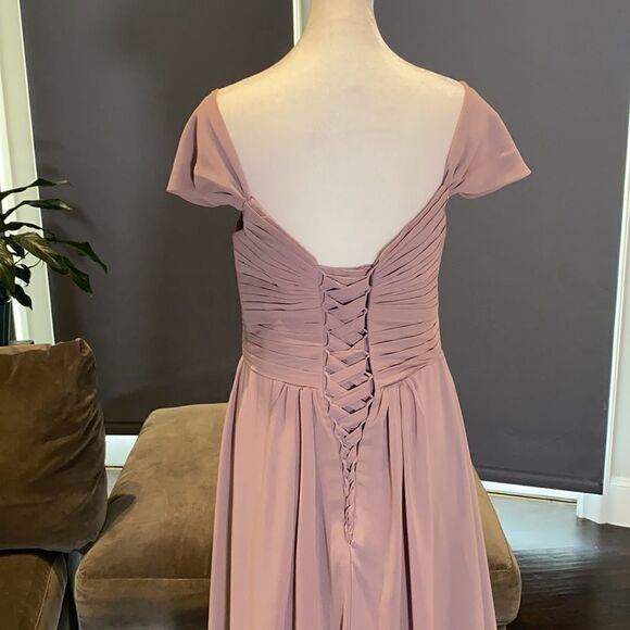 Women’s Full Length Chiffon Bridesmaid Party Prom Dress Leg Slit Size 10 - Picture 7 of 12